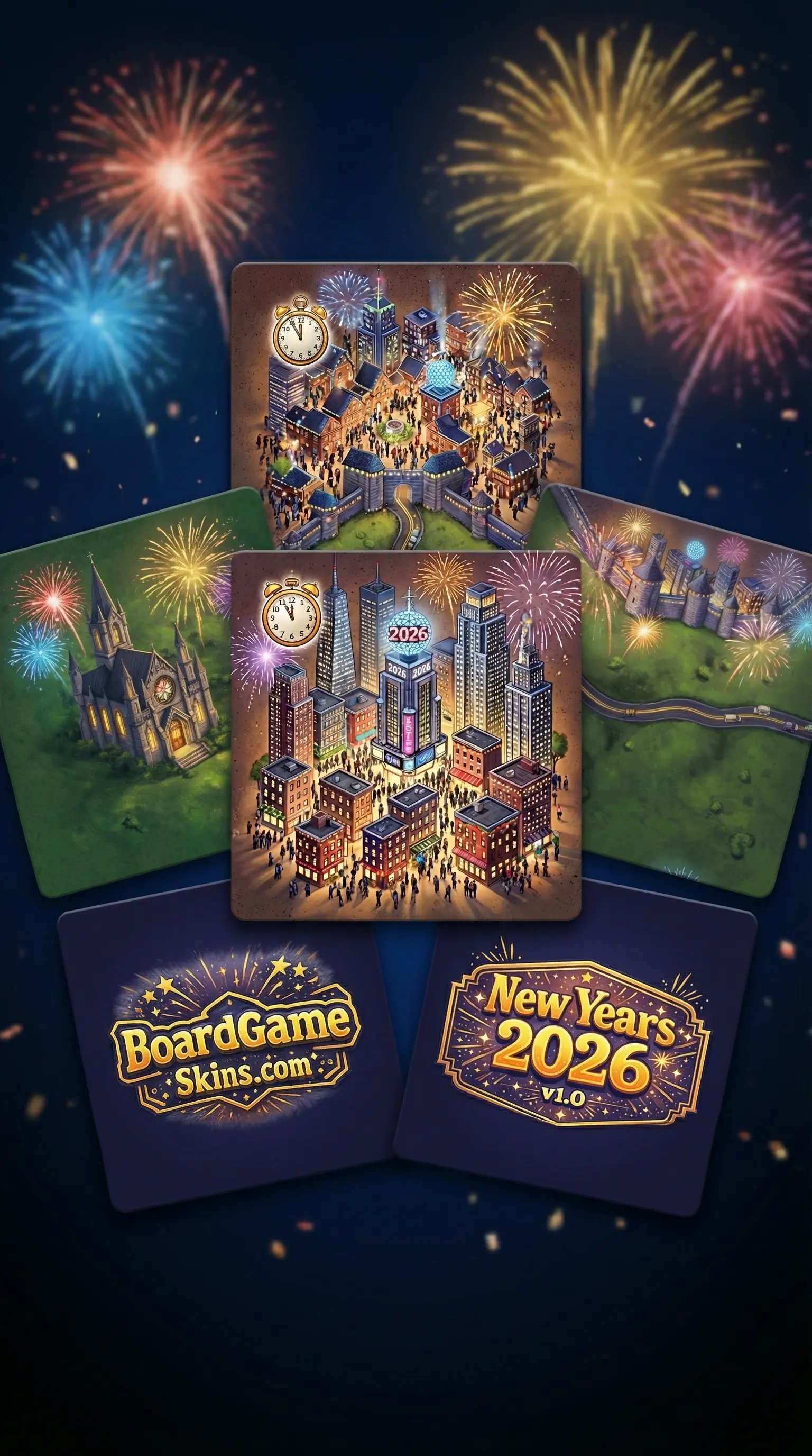 Preview of the New Year's 2026 Carcassonne print-at-home skin kit